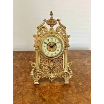 Antique Victorian Quality Ornate Brass Desk Clock 